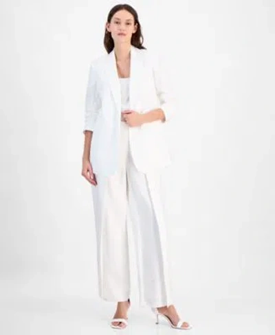 Anne Klein Womens Notch Collar 3 4 Sleeve Open Jacket Pull On Flyaway Wide Leg Pants In Bright White