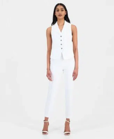 Anne Klein Womens Notch Lapel Vest Hollywood Waist Pull On Slim Pants In White
