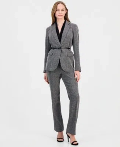 Anne Klein Womens Notched Collar Belted Jacket V Neck Sleeveless Knit Top Bootcut Pants In Anne Black,white Dove