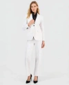 Anne Klein Womens Notched Collar One Button Blazer Flutter Sleeve Button Front Lace Blouse Mid Rise Wide Leg Pu In White