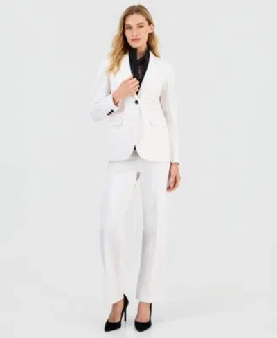 Anne Klein Womens Notched Collar One Button Blazer Flutter Sleeve Button Front Lace Blouse Mid Rise Wide Leg Pu In White