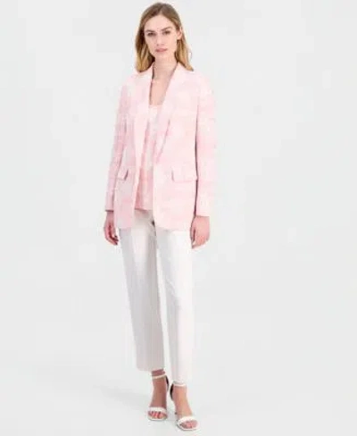 Anne Klein Womens Open Front Jacket Embroidered Camisole Straight Ankle Pants In Pink