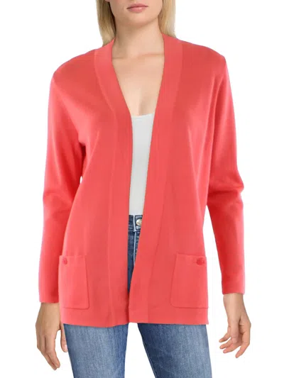 Anne Klein Womens Open Front Pockets Cardigan Sweater In Red Pear