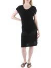 Anne Klein Womens Open Stitch Side Slits Tunic Top In Black