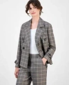 Anne Klein Womens Plaid Belted Button Front Trench Jacket 0p 16 In Multi