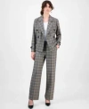 Anne Klein Womens Plaid Belted Button Front Trench Jacket Plaid Wide Leg Mid Rise Pants In Multi
