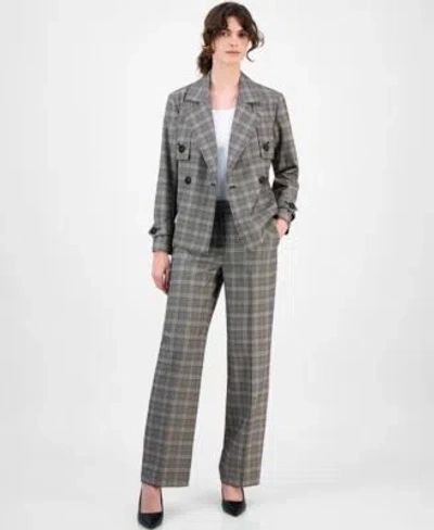 Anne Klein Womens Plaid Belted Button Front Trench Jacket Plaid Wide Leg Mid Rise Pants In Multi