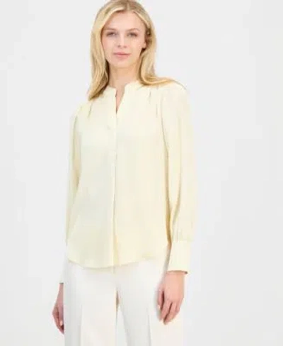 Anne Klein Womens Pleat Front Long Sleeve Blouse
