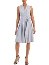 ANNE KLEIN WOMENS PLEATED KNEE LENGTH FIT & FLARE DRESS