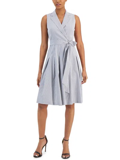 Anne Klein Womens Pleated Knee Length Fit & Flare Dress In Grey
