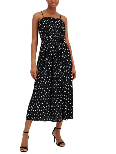 Anne Klein Womens Polka Dot Pleated Midi Dress In Multi