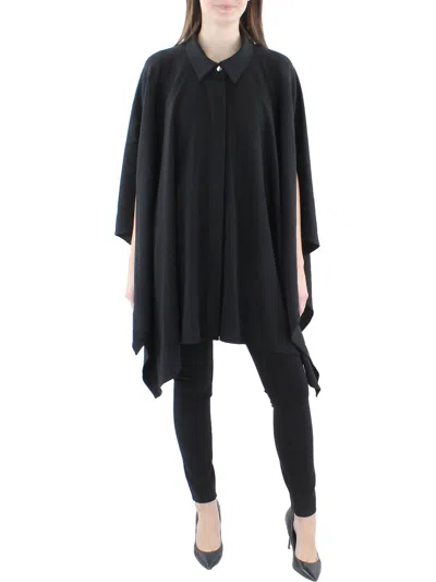 Anne Klein Womens Poncho Midi Soft Shell Jacket In Black