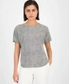 Anne Klein Womens Printed Boat Neck Short Sleeve Top Xxs P Xxl In Gray