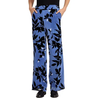 Anne Klein Womens Printed Chiffon Wide Leg Pants In Blue