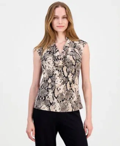 Anne Klein Womens Printed Cowl Neck Sleeveless Blouse In Animal Print