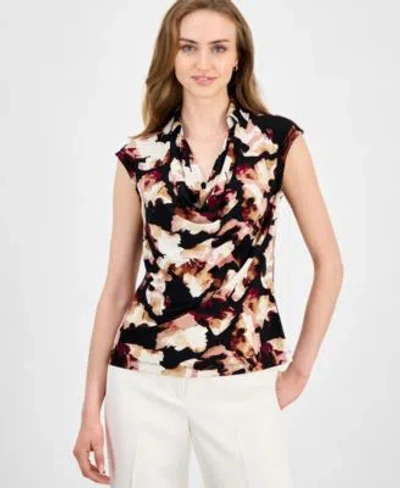 Anne Klein Womens Printed Cowlneck Blouse P Xxs Xxl In Multi