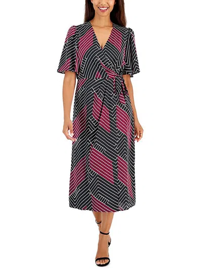 Anne Klein Womens Printed Midi Wrap Dress In Multi