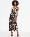 Anne Klein Womens Printed Twist Front Maxi Dress Xxs P Xxl In Multi