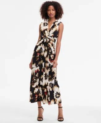 Anne Klein Womens Printed Twist Front Maxi Dress Xxs P Xxl In Multi
