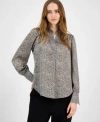 Anne Klein Womens Printed V Neck Long Sleeve Blouse P Xxs 3x In Gray