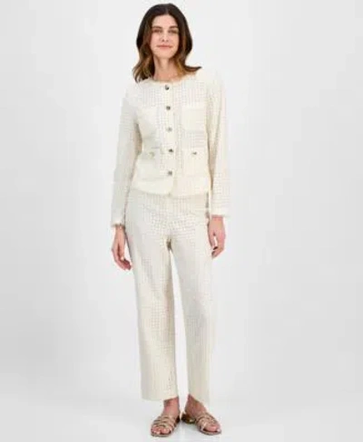 Anne Klein Womens Pull On Embroidered Eyelet Pants Button Front Jacket