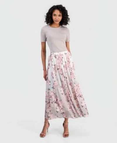 Anne Klein Womens Pull On Floral Maxi Skirt In Pink