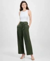 Anne Klein Womens Pull On High Rise Belted Wide Leg Satin Pants Xxs P Xxl In Green
