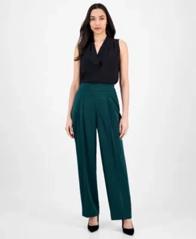 Anne Klein Womens Pull On High Rise Pleat Front Pants P Xxs Xxl In Green
