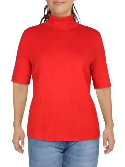 Anne Klein Womens Pullover Short Sleeve Turtleneck Sweater In Red
