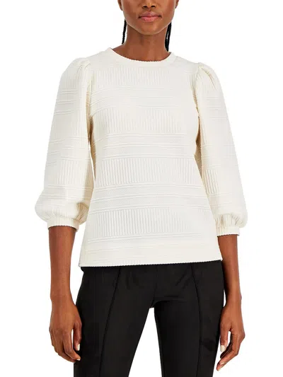 Anne Klein Womens Quilted Puff Sleeves Pullover Sweater In White