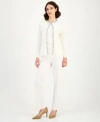 Anne Klein Womens Rhinestone Trim Cardigan Sleeveless Knit Top Bootcut Suit Pants In White