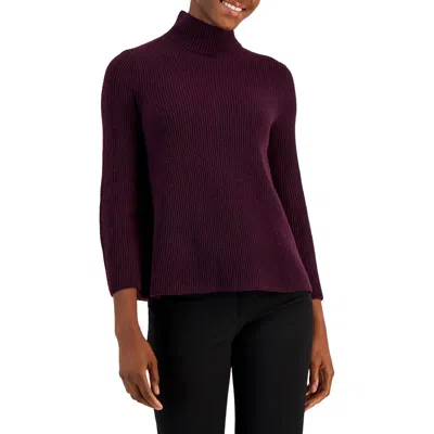 Anne Klein Womens Ribbed Knit Mock Turtleneck Sweater In Deep Plum