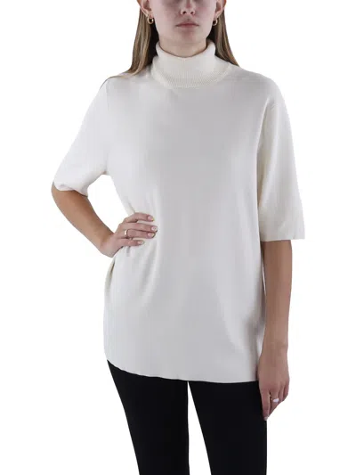 Anne Klein Womens Ribbed Short Sleeves Turtleneck Sweater In Anne White