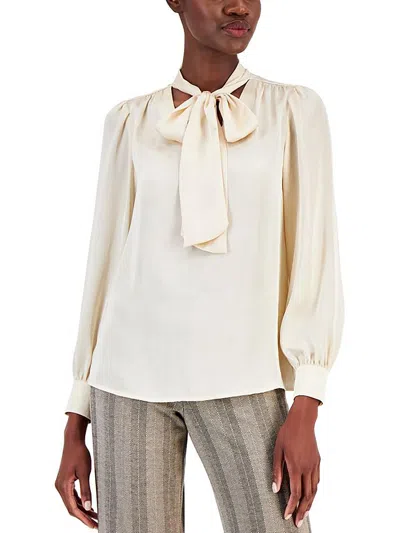 Anne Klein Womens Satin Tie Neck Blouse In Multi
