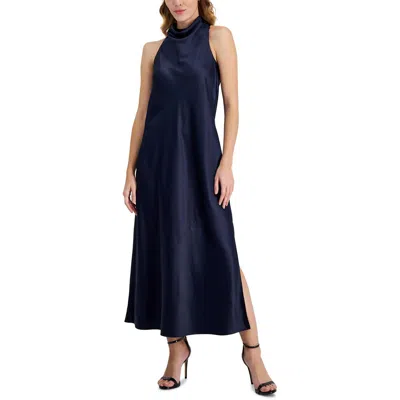 Anne Klein Womens Satin Trim Polyester Shift Dress In Blue