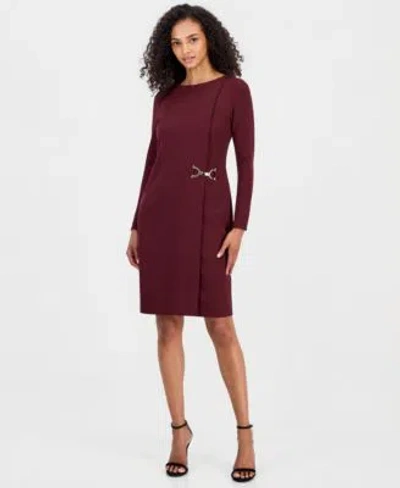 Anne Klein Womens Scoop Neck Scuba Crepe Sheath Dress In Burgundy
