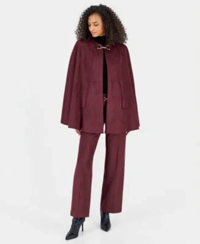Anne Klein Womens Scuba Suede Long Cape Pull On Wide Leg Pants In Burgundy