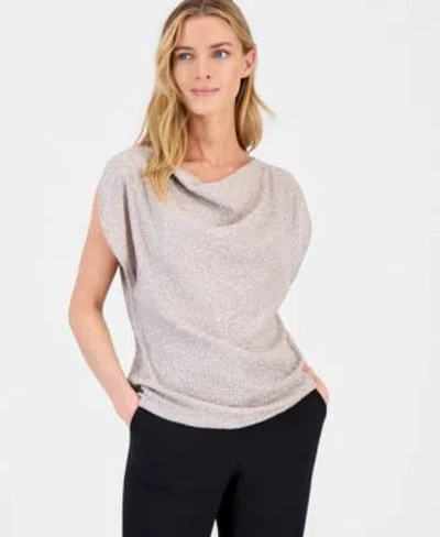 Anne Klein Womens Sequin Embellished Cowlneck Blouse In Gray