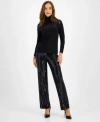 Anne Klein Sequin Hollywood Waistband Straight Leg Pants In Anne Black