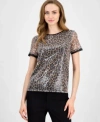 Anne Klein Womens Sequined Animal Print T Shirt P Xxs Xxl In Multi