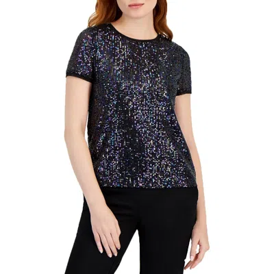 Anne Klein Womens Sequined Polyester Blouse In Multi