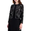 Anne Klein Womens Sequined Polyester Open-front Blazer In Black