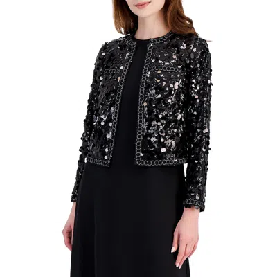 Anne Klein Womens Sequined Polyester Open-front Blazer In Anne Black