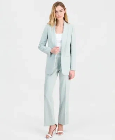 Anne Klein Womens Shawl Collar Open Front Jacket Pull On Straight Leg Pants In Green