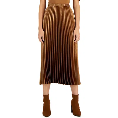 Anne Klein Womens Shimmer Long Pleated Skirt In Vicuna