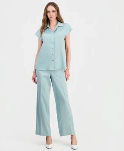 Anne Klein Womens Short Sleeve Blouse High Rise Wide Leg Pants In Green