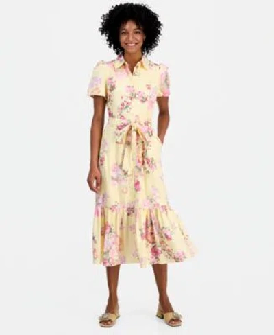 Anne Klein Womens Short Sleeve Tiered Shirtdress In Neutral