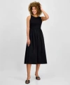 Anne Klein Womens Sleeveless Mixed Media Midi Dress Xxs P Xxl In Black