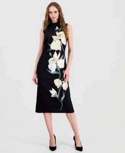 Anne Klein Womens Sleeveless Mock Neck Sheath Dress In Black