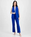 Anne Klein Womens Sleeveless Notched Collar Blazer High Rise Side Tab Pull On Pants In Santorini Blue